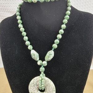 Tree/Moss Agate Ping An Kou Necklace